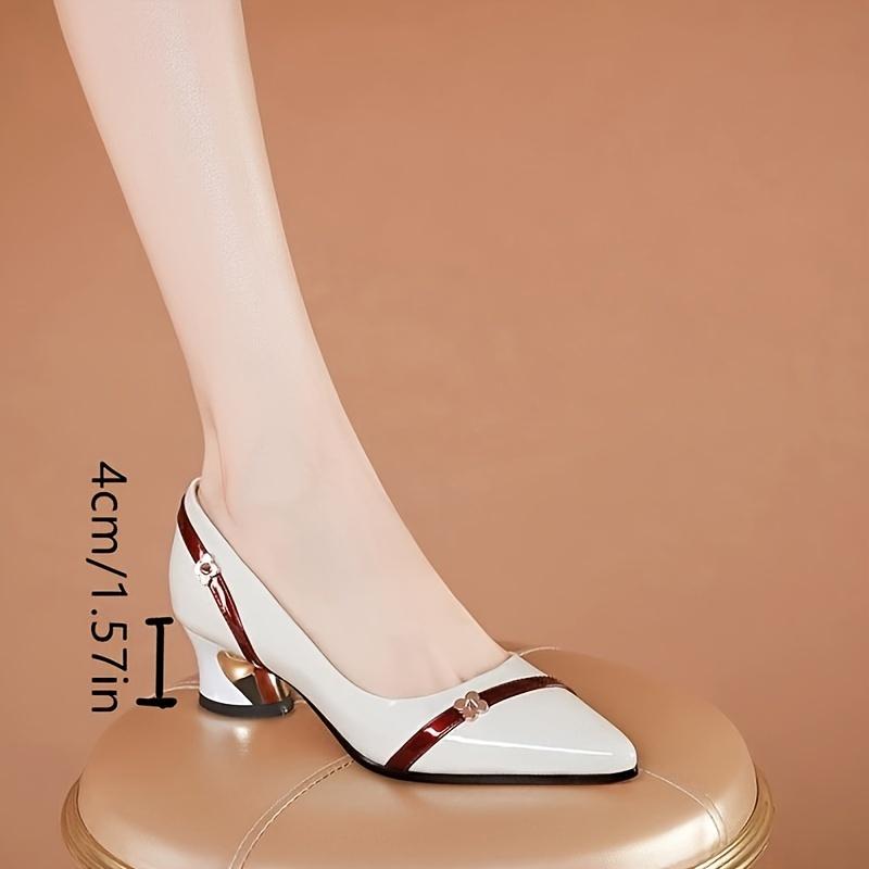 Women's Pointed-Toe Pumps - Chunky Heel, Faux Cover, Versatile for All Seasons, Shoes