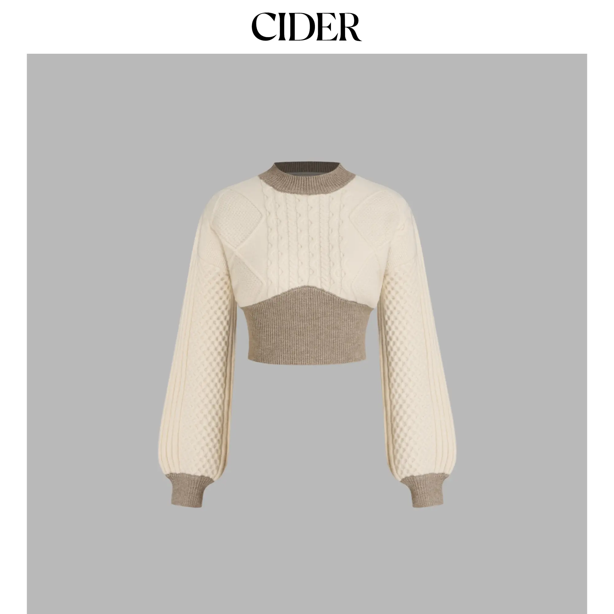 Cider [size 2-10]  Cable Knit Contrasting Corset Knitted Long Sleeve Crop Top
