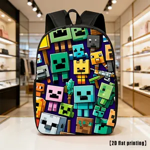 Unisex Building-Block Design Backpack - Lightweight, High-Capacity, Adjustable Shoulder Straps, Side Pockets for Daily Casual Use, Commuting