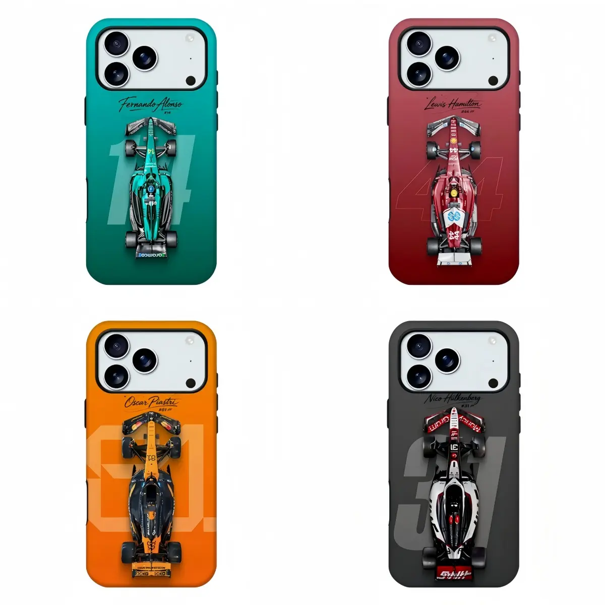 F1 Racing Car Driver Signature Phone Case - Shockproof Protective Cover, Motorsport Fan Aesthetic Top-Down View Print, Compatible with iPhone 11-17 Pro Max, Samsung S21-S26, Ideal Gift for Motorsport Enthusiasts