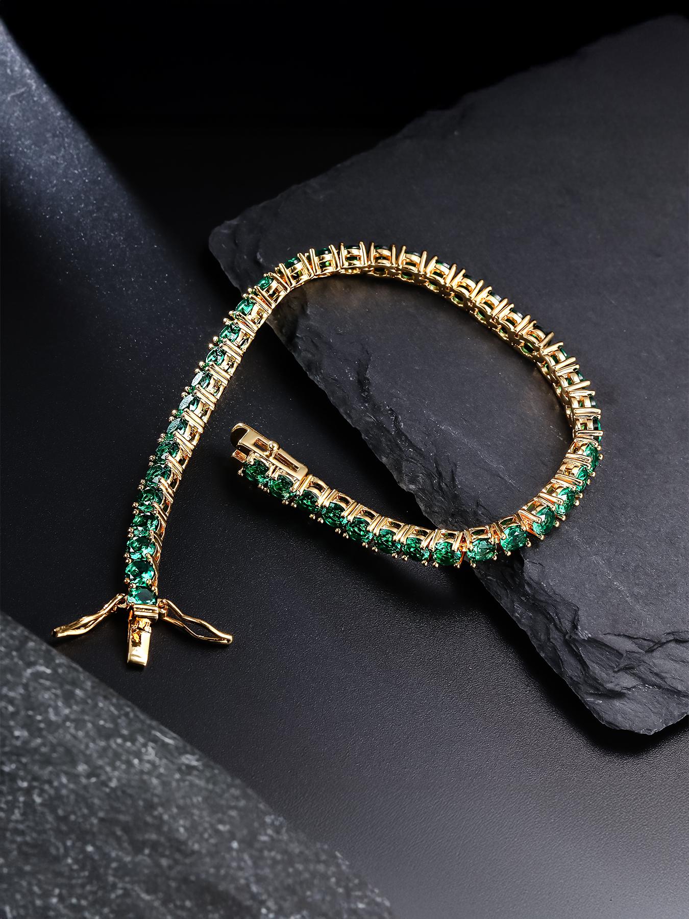 1pc ICED CHICS green zircon bracelet, hip-hop style, suitable for daily wear, gift, 4mm single-row tennis chain
