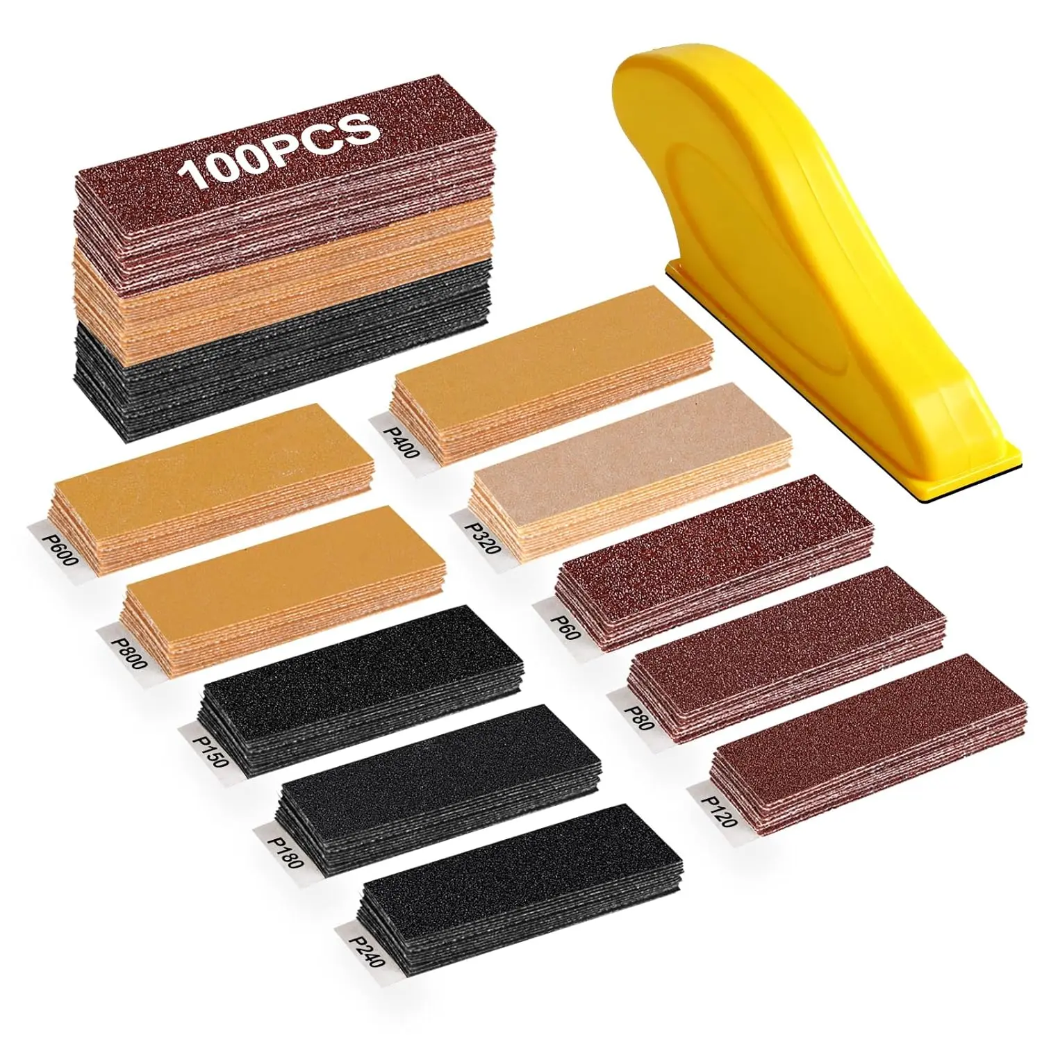 100 count Professional  Detail Sander Kit, 3-in-1 Precision Mini Finger Sander with 60-800 Grit Sandpaper, Small Hand Sanding Blocks Tool for /Furniture/Crafts/Tight Spaces/DIY Projects