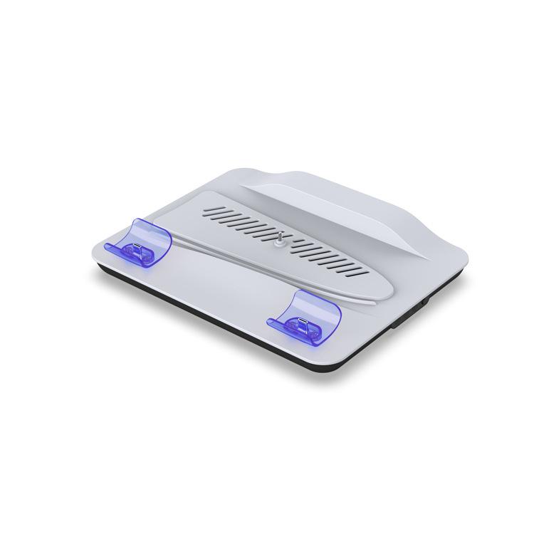 MOBIBLOOM Compatible PS5/PS5 Slim/PS5 Pro Multifunction Cooling Fan Base Stand, Charging Station for PS5 Gaming Controller, Blue Light, Game Accessory with Battery Protection Function