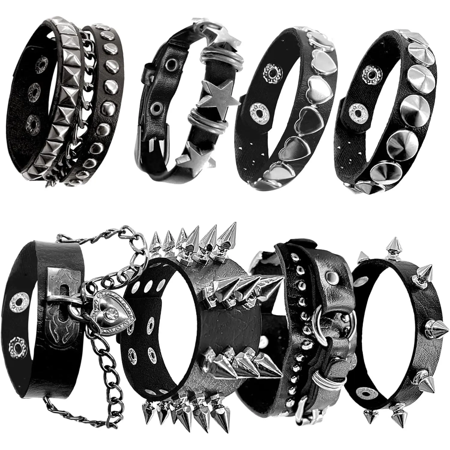 8 count Spiked Bracelets Emo Bracelets Spike Bracelet Unisex,80s cool rock style, a -have for parties,  festivals, and  enthusiasts