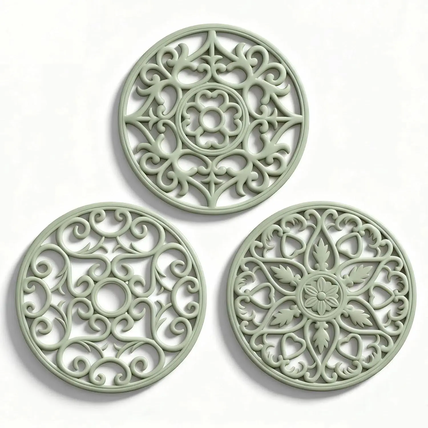 Trivets for Dishes/Pots/Pans, 3 Pcs Silicone Mats, Flexible/Durable/Non Slip Hot Pads to Protect Table and Counter Top (Desert Sage)