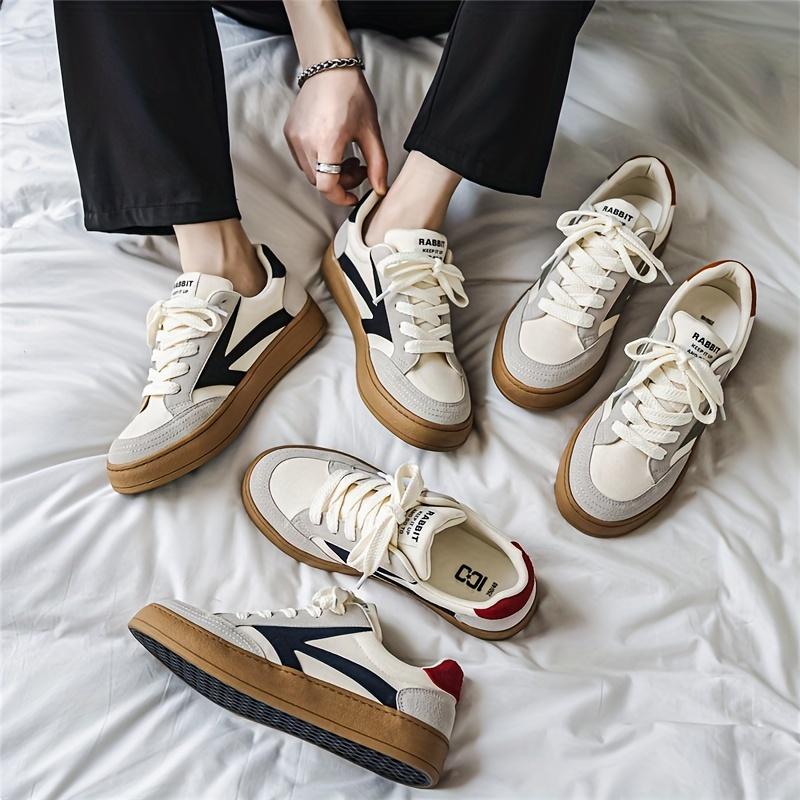 Men's Retro Color Block Thick-Soled Skate Shoes, Comfortable Non-Slip Durable Lace-Up Rubber Sole Canvas Sneakers, Men's Shoes