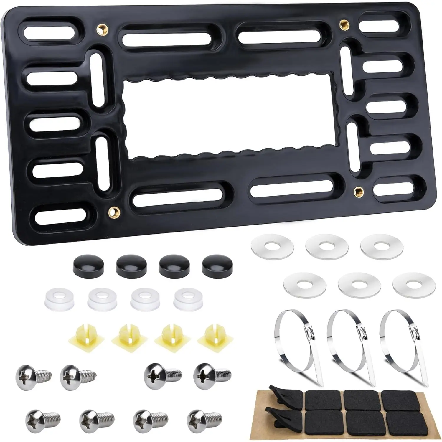 License Plate Bracket Holder, Front License Plate Bracket, No Drill Front Plate Mount, Licenses Plates Brackets Bumper, Car Frame Mount Adapter with Stainless Steel Screw Cap, Cable Ties