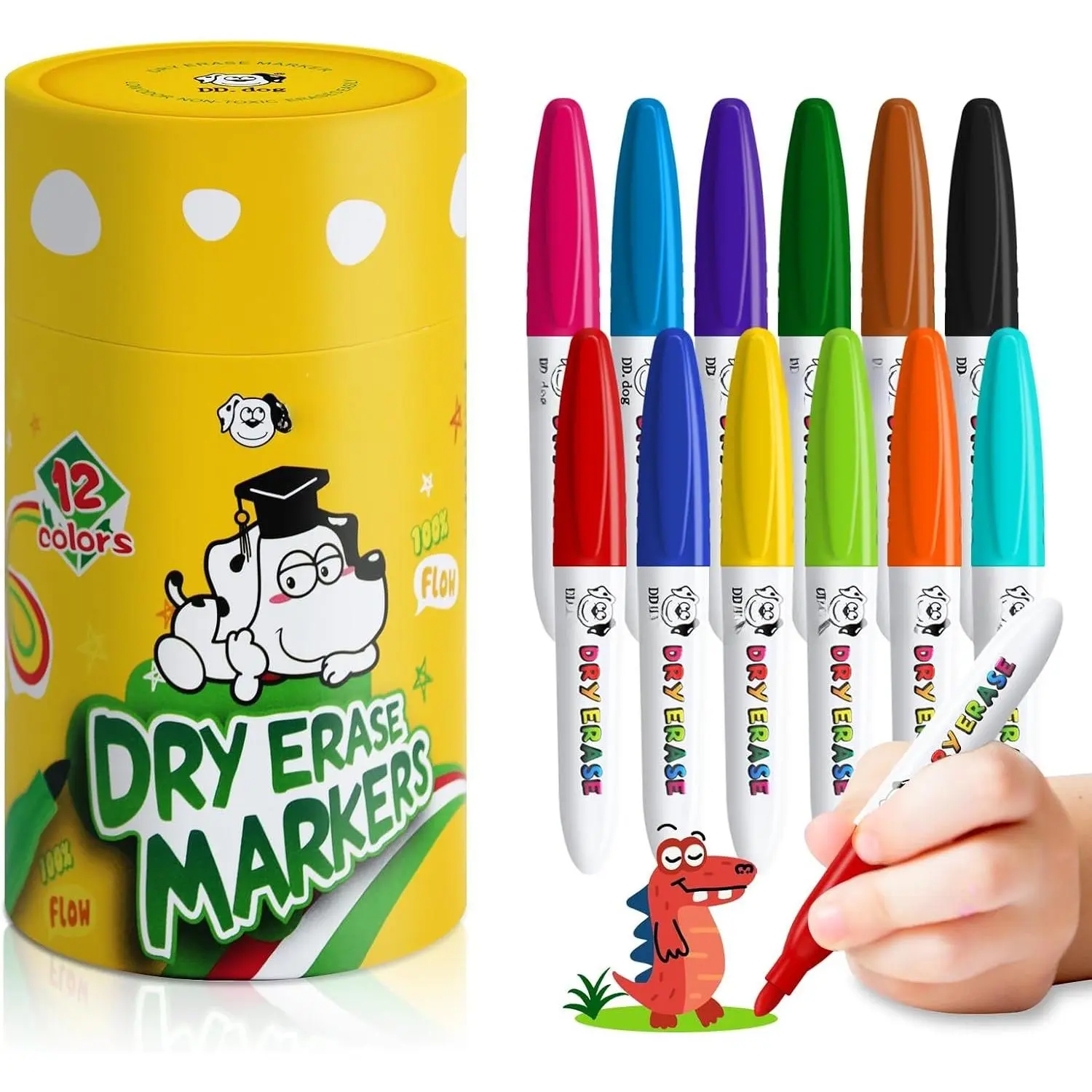 Mini Dry Erase Markers for , Small 12 Colored  Fine Tip White board Markers, Low-Odor Whiteboard Markers Set for Classroom,  & School Art Supplies (12 Pack)