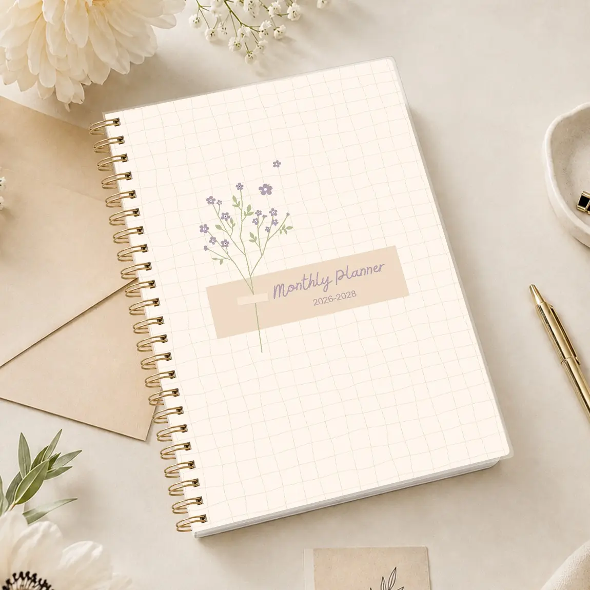 A5 Spiral Bound Planner 2026.7-2028.6, 24-Month Monthly Planner with Floral Cover, Academic Year Organizer, Mini Calendar & Notes Section