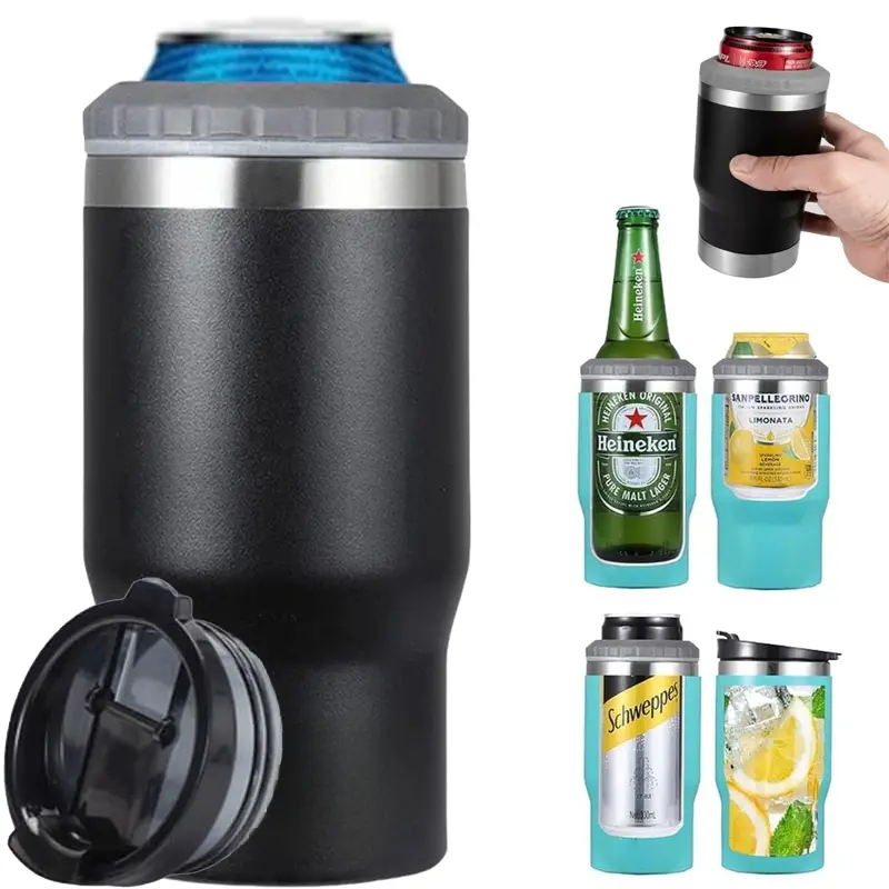 Stainless Steel Vacuum Insulated Can Cooler, 1 Count Double Wall Jar Cooler, Can & Bottle Cooler for Lean Beer & Hard Soda Bottle, Picnic Travel