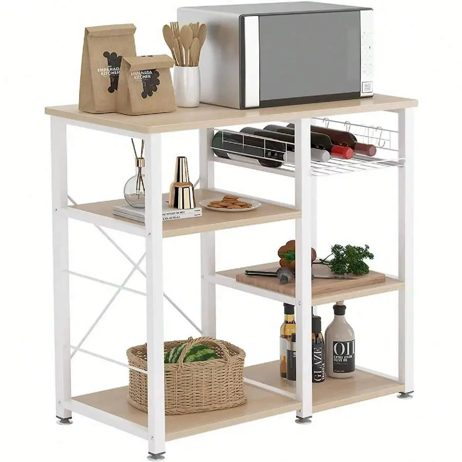 Maple 3-Tier Baker's Rack, Multi-Functional Utility Stand for Microwave Oven