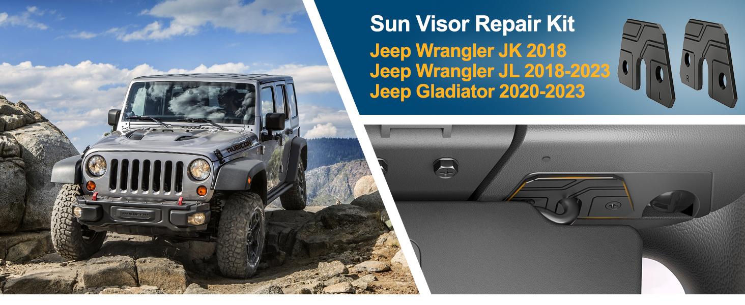 Sun Visor Repair Kit Compatible with Jeep WranglerJK 2018,JL 2018-2023, Gladiator 2020-2023,2 Pack Jeep Visor Repair kit, Aluminum Sun Visor Repair Clips,