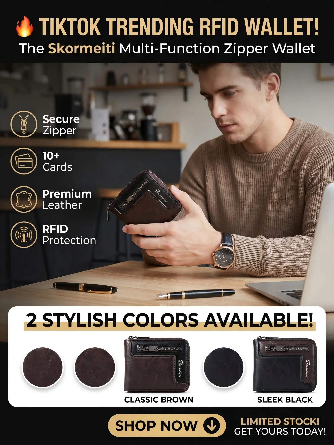 2026 Men's Short Trendy Fashionable Wallet European and American Retro Casual Leather Wallet for Young People Multifunctional 80% off Zipper Coin Purse
