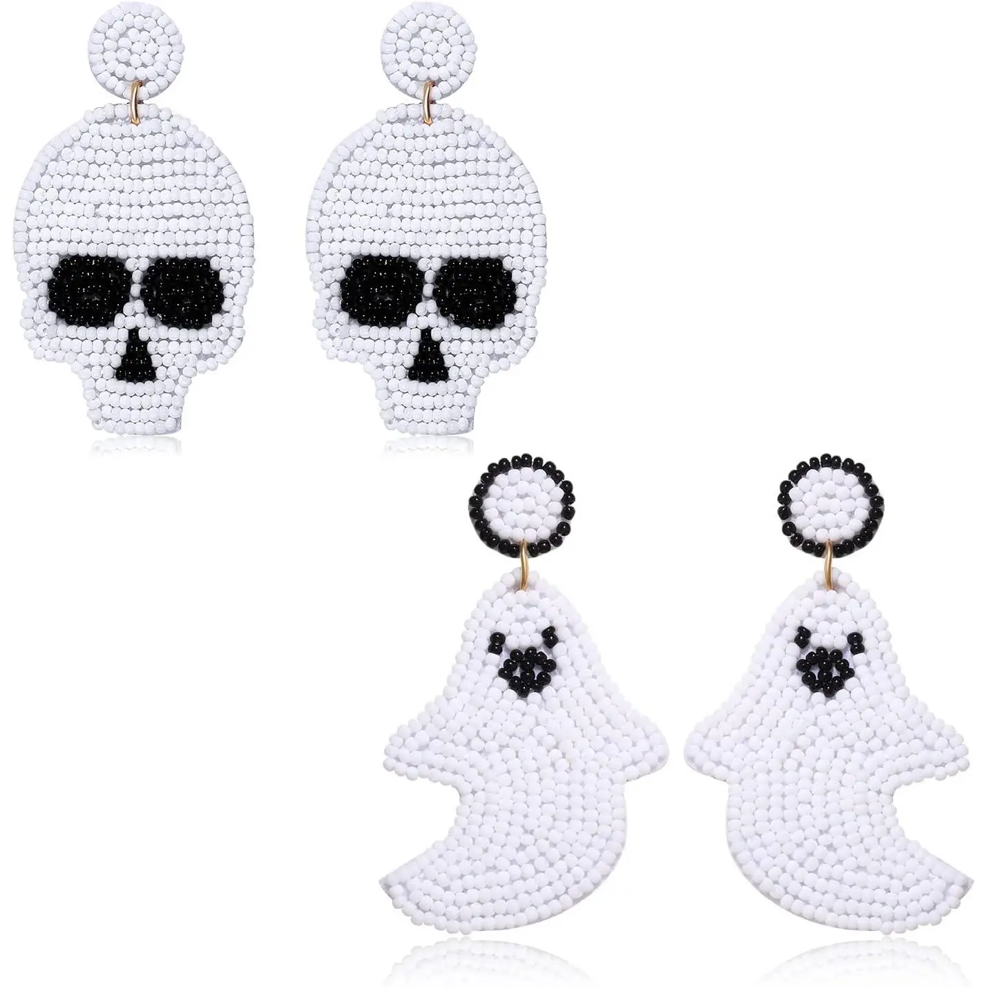 Halloween Beaded Skull Earrings Statement Spooky Sugar Skull Skeleton Beaded Dangle Earrings Halloween Costume  for Women