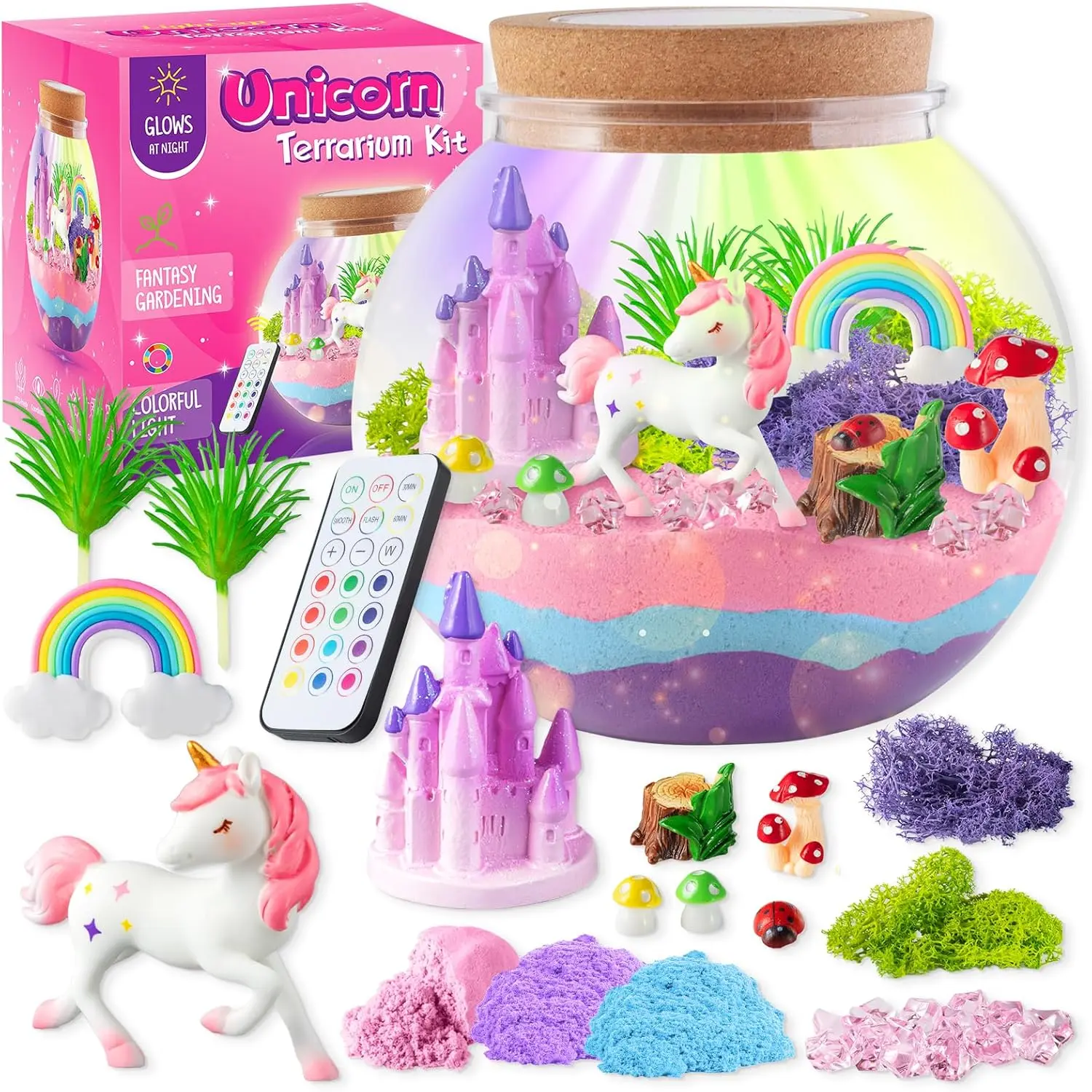 Unicorn Light-Up Terrarium Kit for Girls, 4-12 Years - LED Night Light Birthday Gift, DIY Arts and Crafts Kit for Ages 4-12, Educational Toy for Creative Expression, Girl