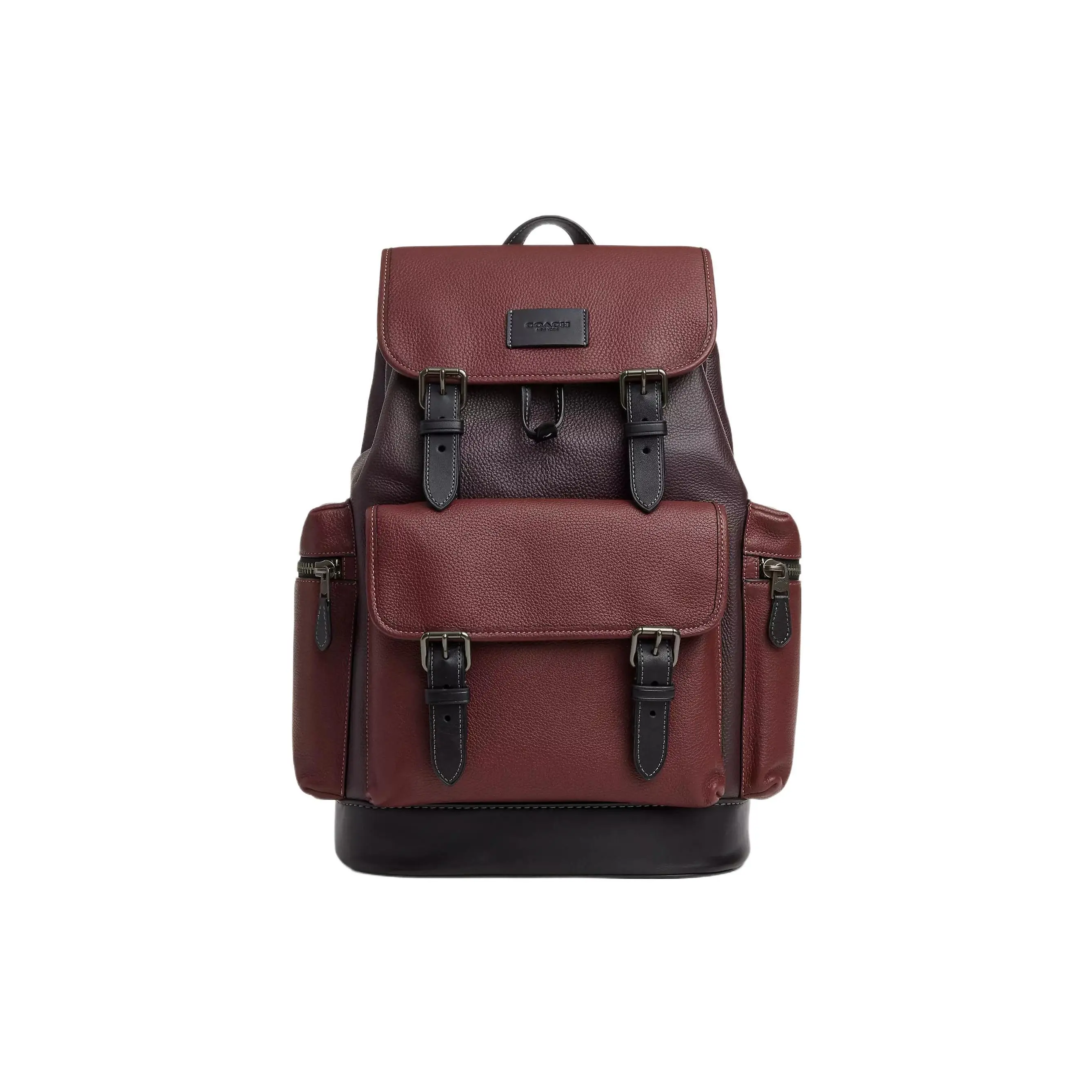 COACH Sprint 26 Embossed Logo Backpack – Medium Size, Refined Pebbled Leather, Unisex, Bronze and Burgundy
