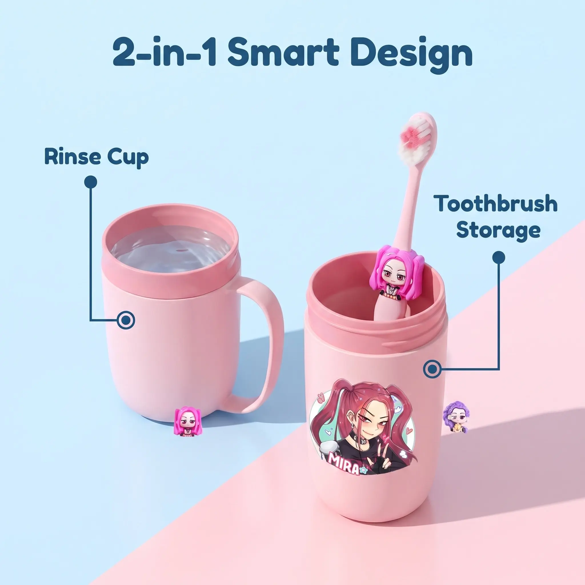 Cartoon Travel Toothbrush Holder Set, Portable Covered Toothbrush Cup + Soft Bristle Brush, Toothbrush Holder Organizers, Bathroom & Camping Organizer
