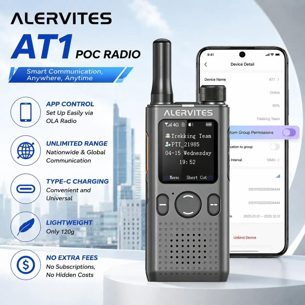 Alervites AT1 Walkie Talkie(MADE BY BAOFENG) Lifetime Free No Hidden Fees/Encrypted Chat, Unlimited Groups, Quick Team-up, Unlimited Range PoC Radio for Outdoor/Camping/Hunting/Logistics/Fleets/Construction/Security/Hotels
