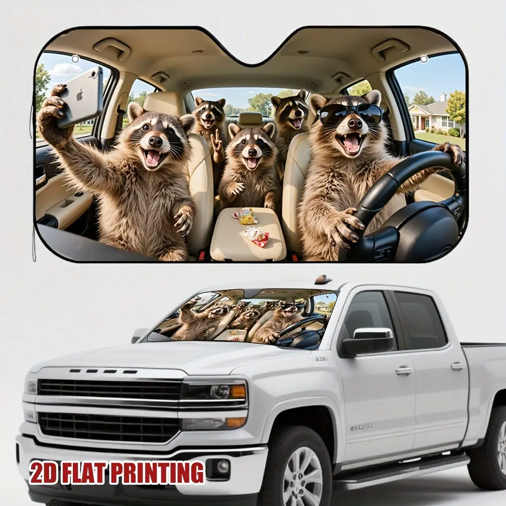 A Unique Car Sunshade Featuring an Enthusiastic Bear Selfie Design, Bringing a Personal Touch to Your Vehicle Sunshade For Car Windshield Sun Shade for Car Window