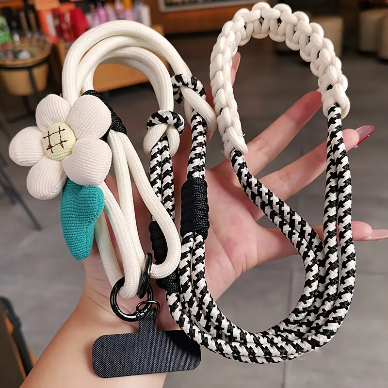 1Pc Flower Woven Phone Lanyard, Sweet Girl Style, 3-in-1 Detachable Crossbody Strap, Anti-lost, For Outdoor Daily Use