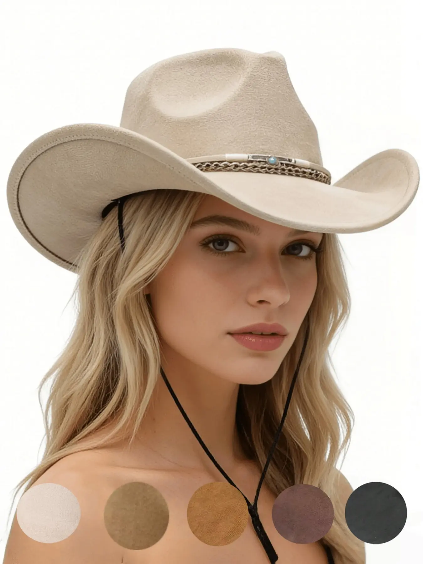 Women's Cowboy Hat, Wide Brim High Crown Design, Western Style, Adjustable Wind Cord, Perfect for Retro, Music Festivals, Theme Parties, Cowgirl Hats