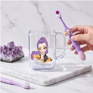 Cute Cartoon Character Toothbrush Cup Set, Acrylic Mouthwash Cup with Handle, Fun Bathroom Water Cup, Gift for Birthday and Back-To-School