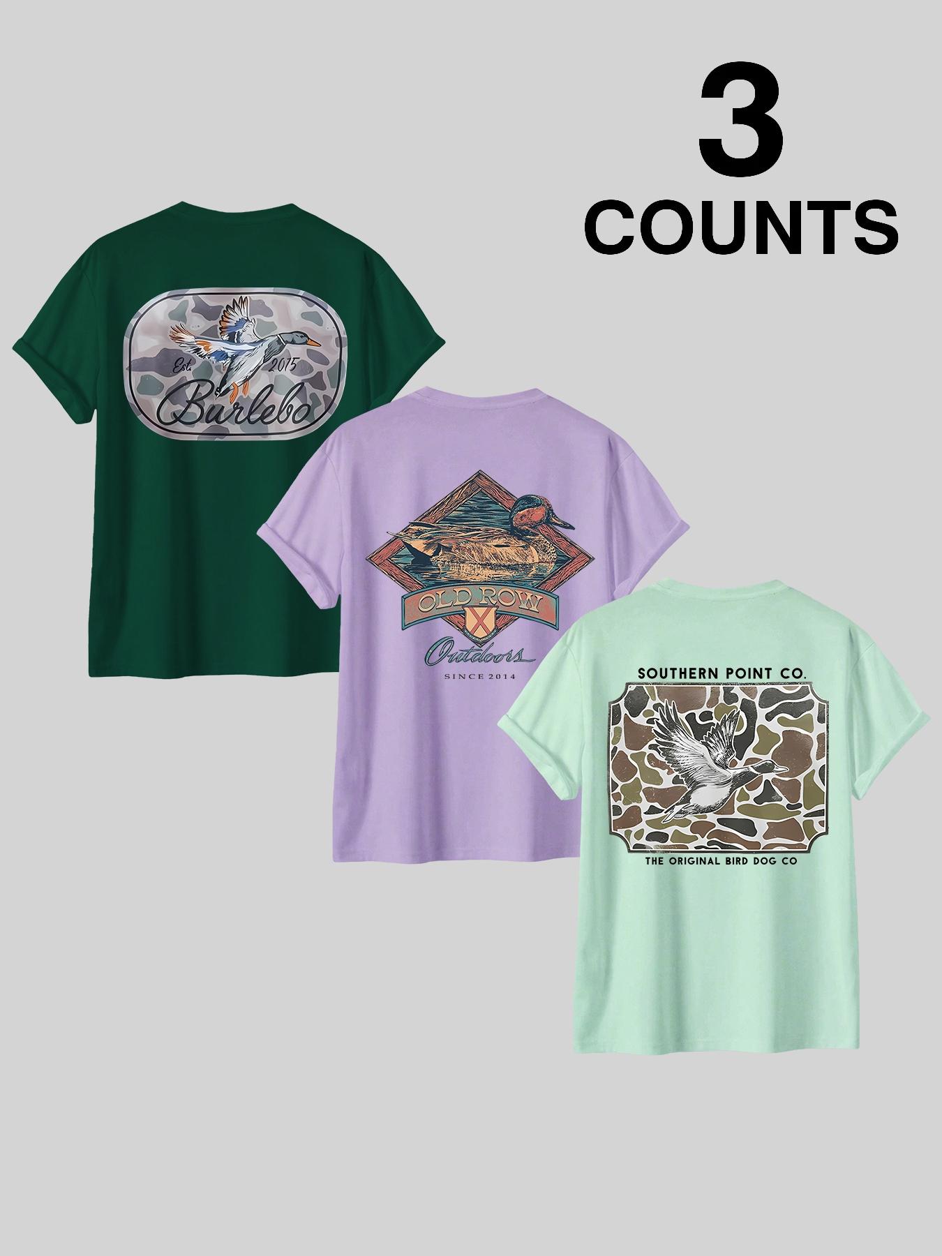 Men's Letter & Bird Print Round Neck Graphic Tee, Regular Fit Casual Short Sleeve T-shirt for Summer, Men's Top for Daily Wear, Tropical, Fitted