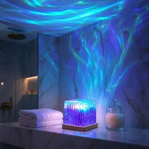 16-Color Magical Aurora Cube Mood Lamp with Remote Control, Dynamic Wave Effect - Aesthetic Spa Bathroom Decor Ambient Lighting for Bath Time, Calming LED Night Light for Home Spa Self Care music rhythm scene -ocean water ripple ambiance