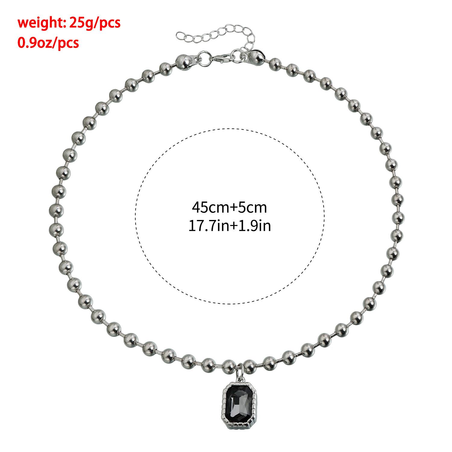 Black Crystal Pendant Necklaces for Women Silver Beaded Ball Chain Geometric Rectangle Choker Collarbone Necklace Daily Party Work Wear Jewelry Gifts