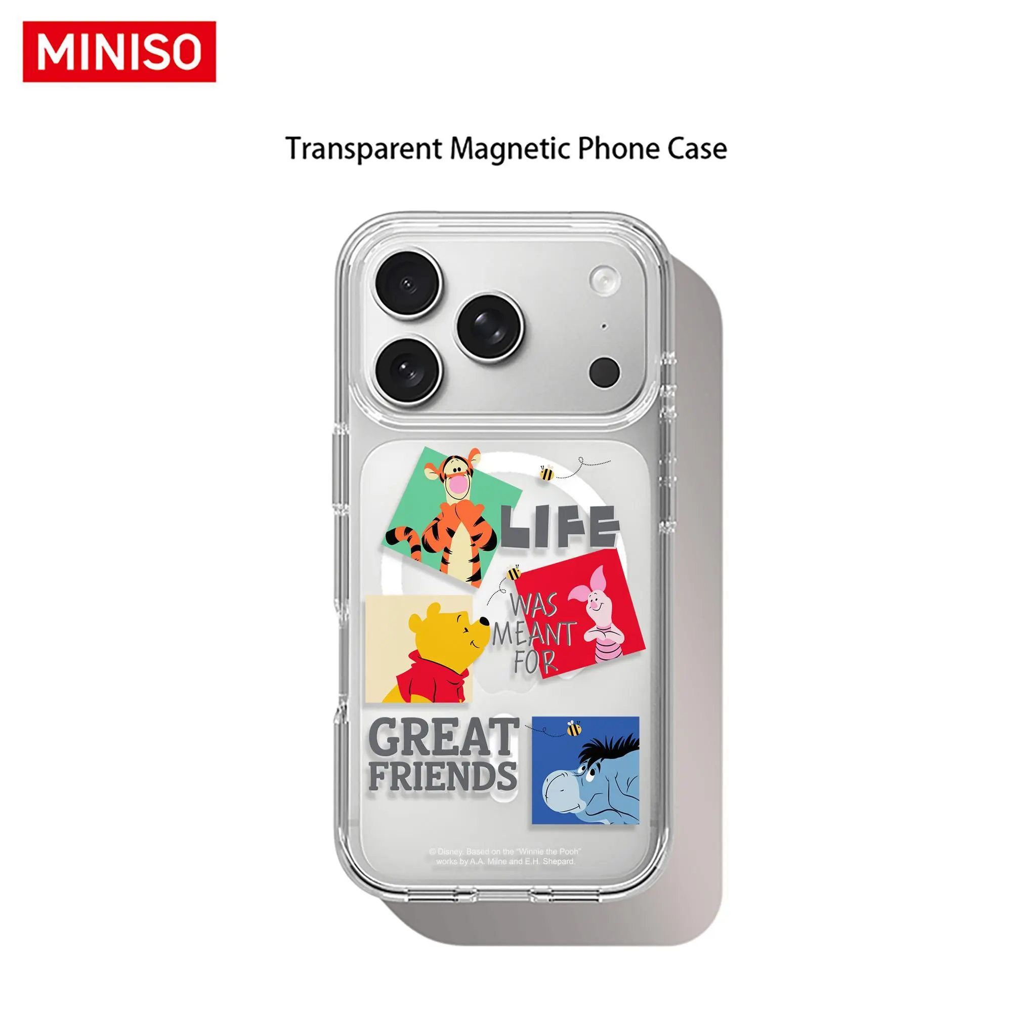 Disney Winnie the Pooh "Life Was Meant For Great Friends" Multi-Fit Magnetic Snap Shockproof Shell Phone Accessories, Transparent Case for iPhone 17 Pro Max/17 Pro/17 Air/17/16/15/14/13/12/11 Series
