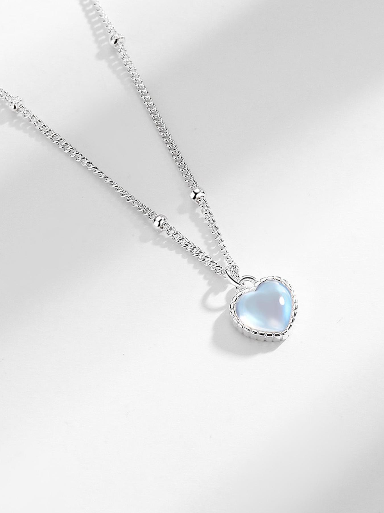 925 Sterling Silver Fashion Heart Shaped Moonstone Pendant Necklace for Women, Fashion Jewelry for Party, Daily Clothing Decor, Birthday Gift, Dainty Necklace