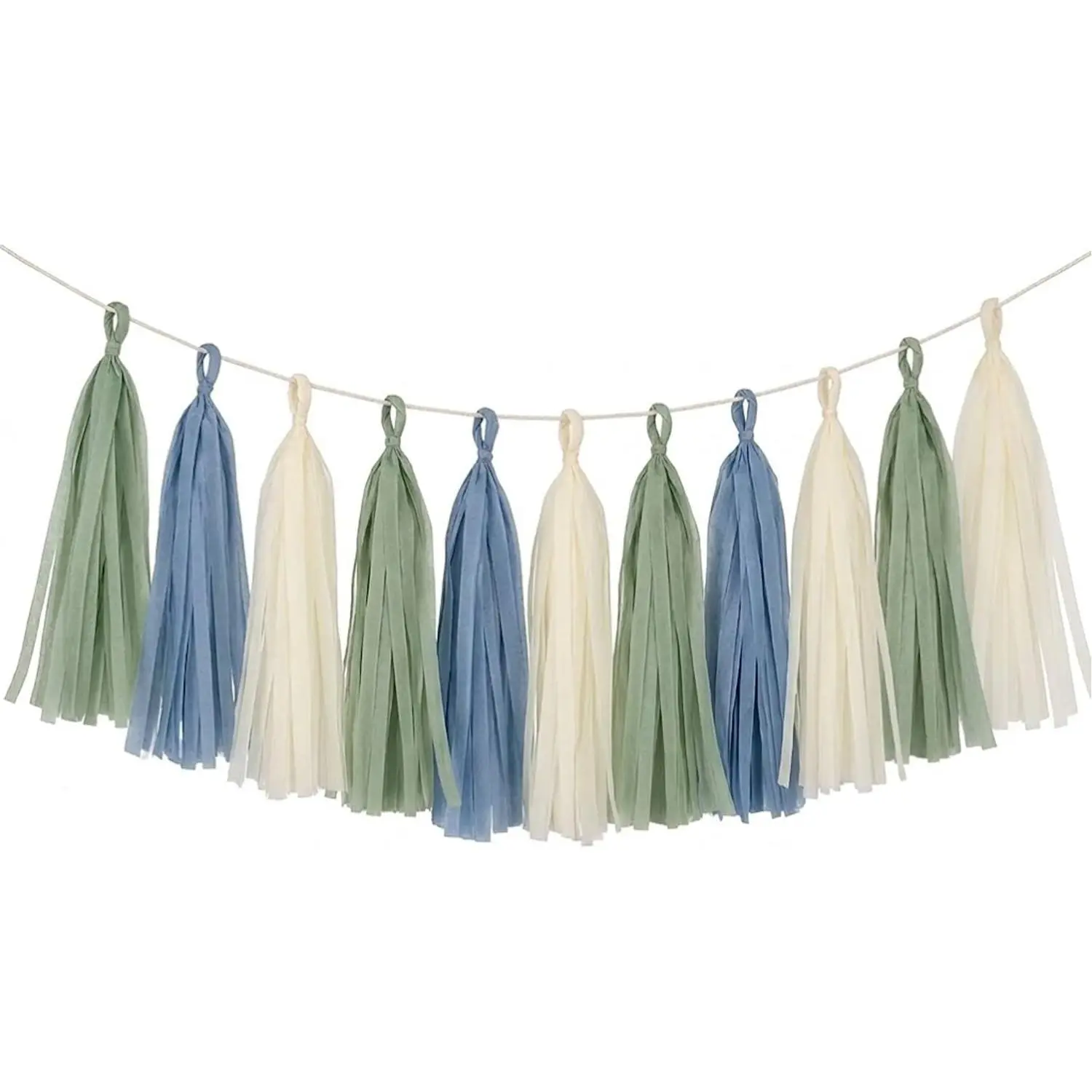 15 count Dusty Blue Sage Green  Party Tissue Tassel Garland Decorations - Boho Blue Green Bunting  Paper Streamers for  Shower Wedding Birthday Bachelorette Party  Décor