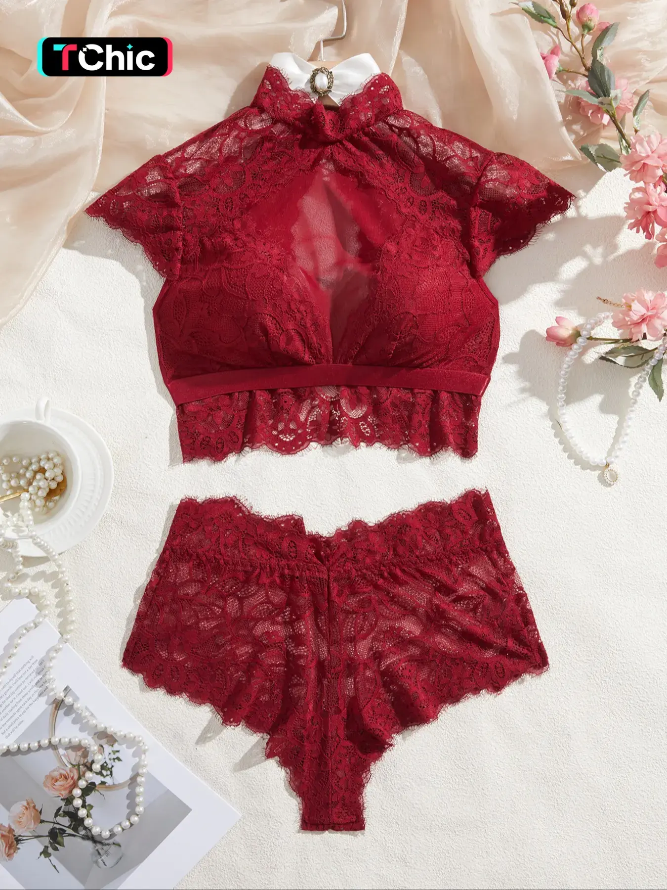 Women's Lace Lingerie Set, Two Piece Lingerie, Sexy Breathable Comfortable Lingerie Top & Panty Set, Lingerie & Underwear for All Seasons, Soft Comfy Lightweight Lingerie, Womenswear