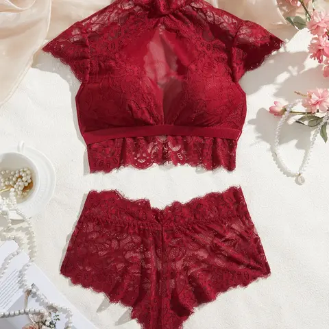 Women's Lace Lingerie Set, Two Piece Lingerie, Sexy Breathable Comfortable Lingerie Top & Panty Set, Lingerie & Underwear for All Seasons, Soft Comfy Lightweight Lingerie, Womenswear
