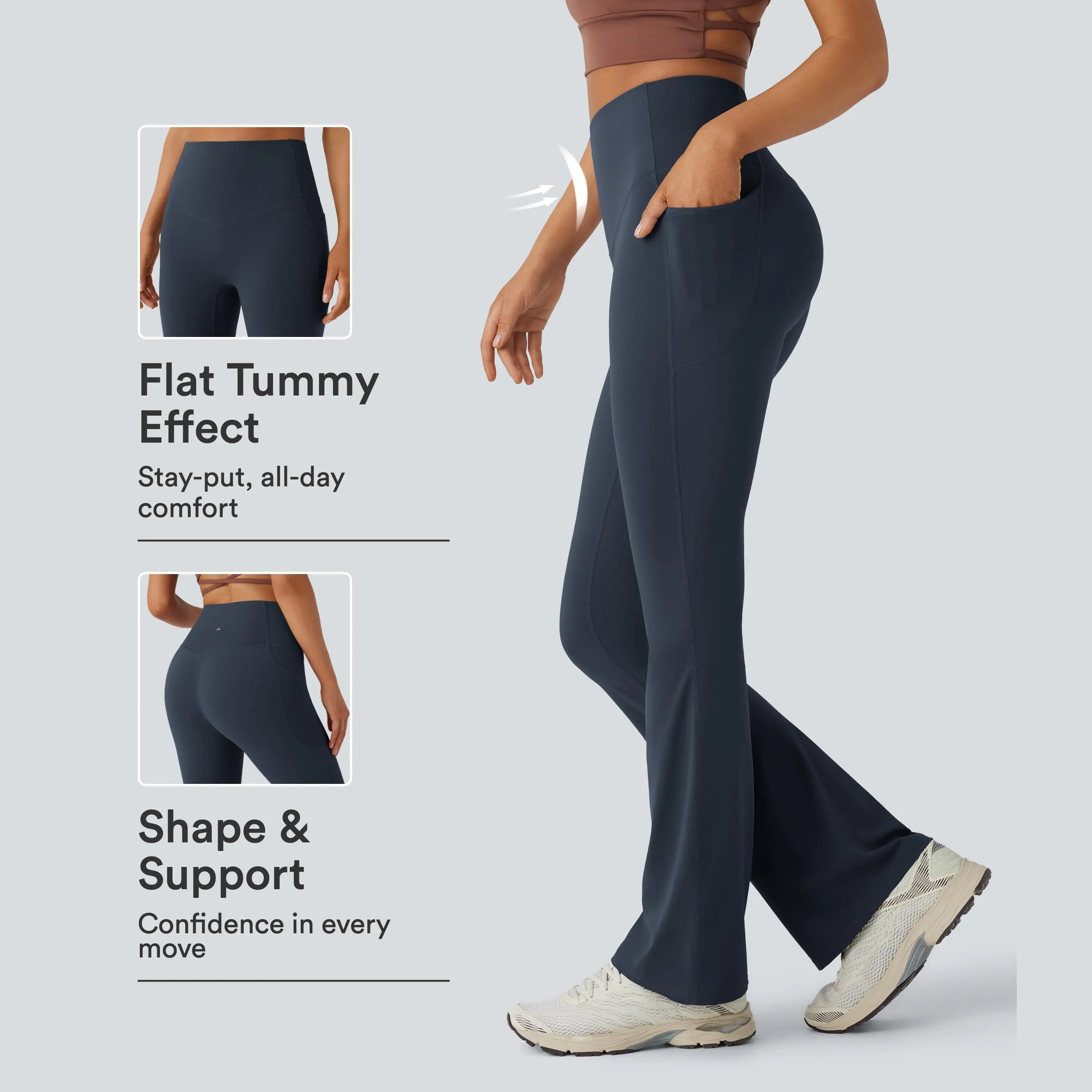 Halara UltraSculpt High-Waisted Tummy Control Pocket Shaping Yoga Bootcut Seamless Solid Sports Leggings - Running Workout Pants, Skinny Bottoms, Sportswear Bottoms, Seamless Leggings, Athleisure Wear