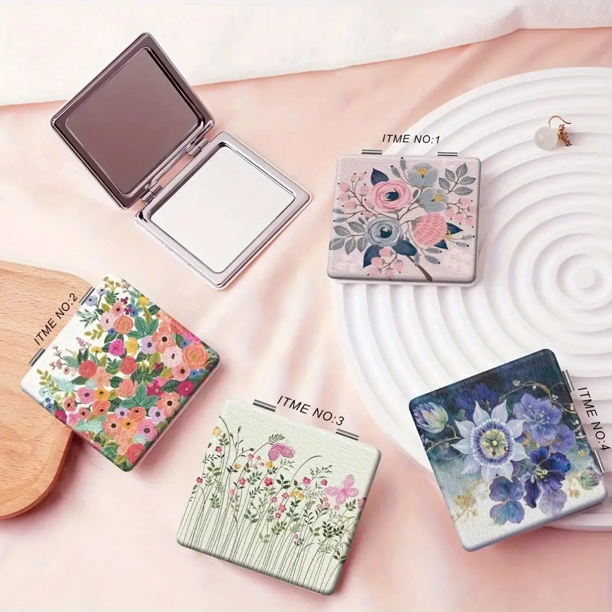 Vintage Floral Folding Compact Mirror, Double‑Sided Portable Pocket Makeup Mirror, Assorted Flower Pattern Travel Cosmetic Mirror, Cute Purse Mirror for Daily Use & Holiday Gifts for Women Girls
