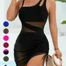 Women's Solid Color Mesh Insert One-piece Swimsuit Bathing Suits, Casual Sleeveless Swimwear for Beach Holiday Vacation, Ladies Swimsuit for All Seasons, Beach Swimwear Clothes