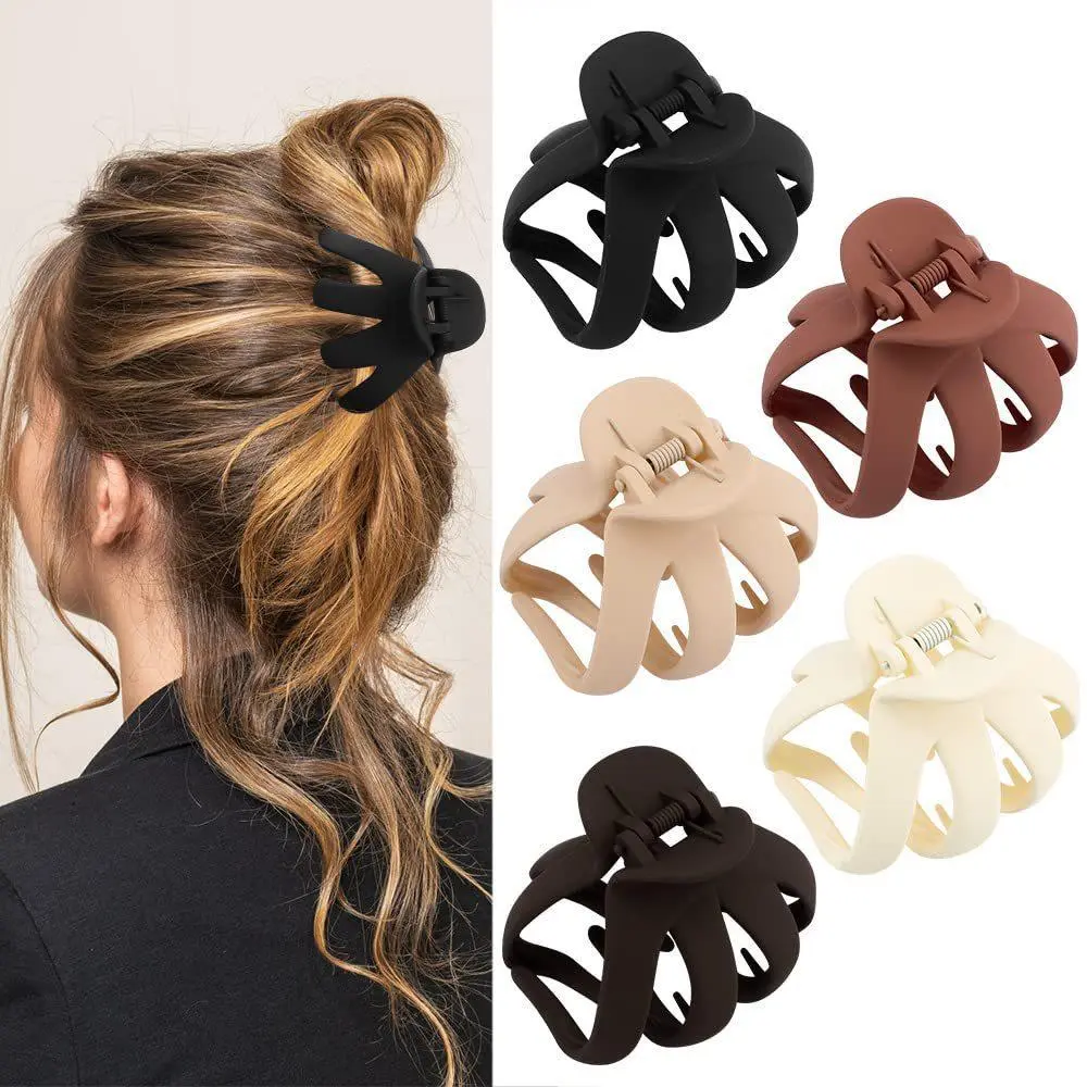 5 Pack Large Hollow Out Matte Octopus Hair Claw Clips, Neutral Spider Shape Jaw Clamps Non Slip Strong Hold Hair Barrettes for Thick Hair Women Daily Hair Accessories