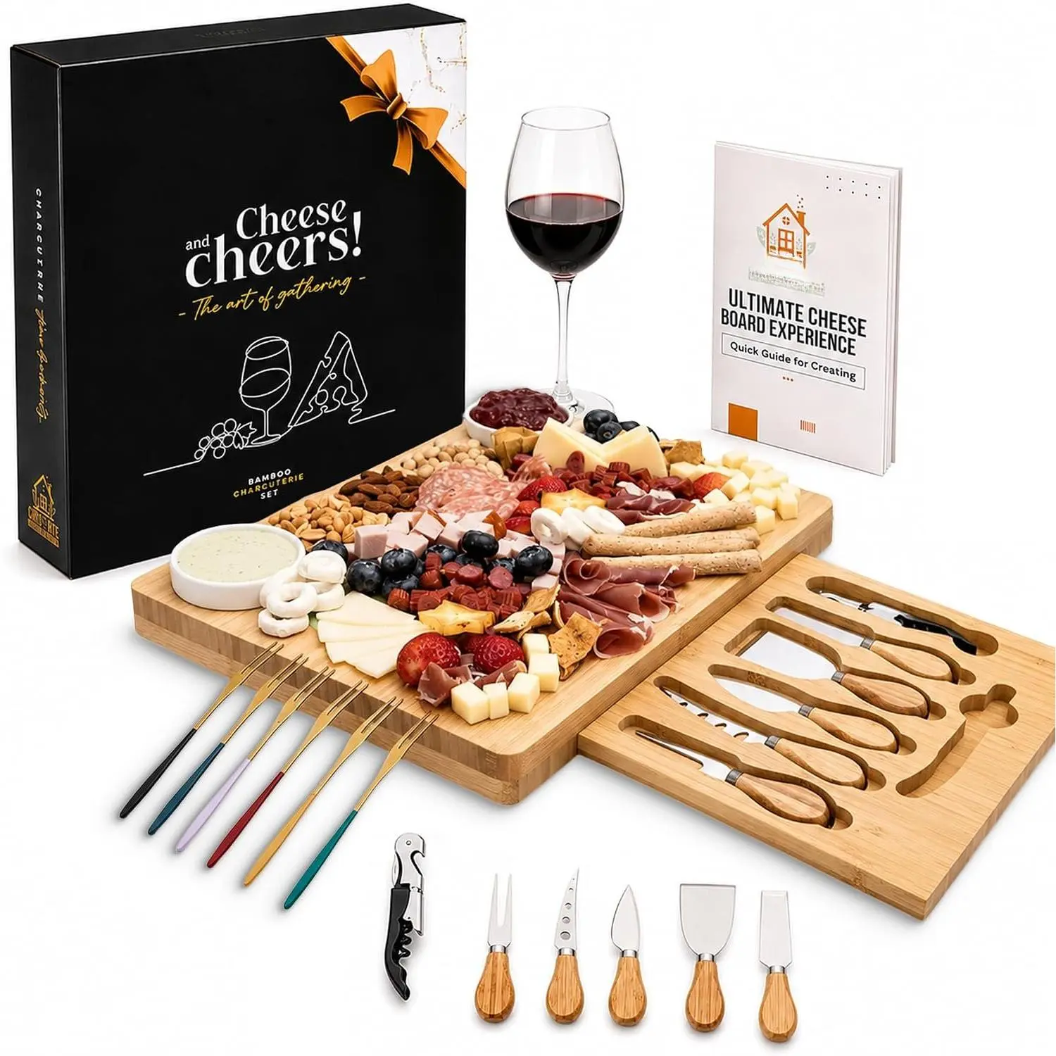 Charcuterie Board  Set, 12x15 in Cheese Board with 16 Accessories,  & Cheese Serving Platter,  for Housewarming, Wedding, Bridal Shower, Anniversary & Birthday for men and Women.