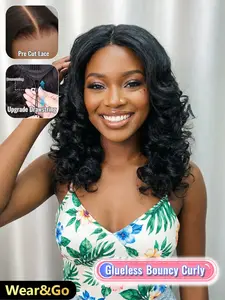 5x5 Glueless Lace Closure Human Hair Wig, 18 Inch Bouncy Curly Hair, Soft Springy Ringlets, Natural Hairline, Lightweight Comfort for Women