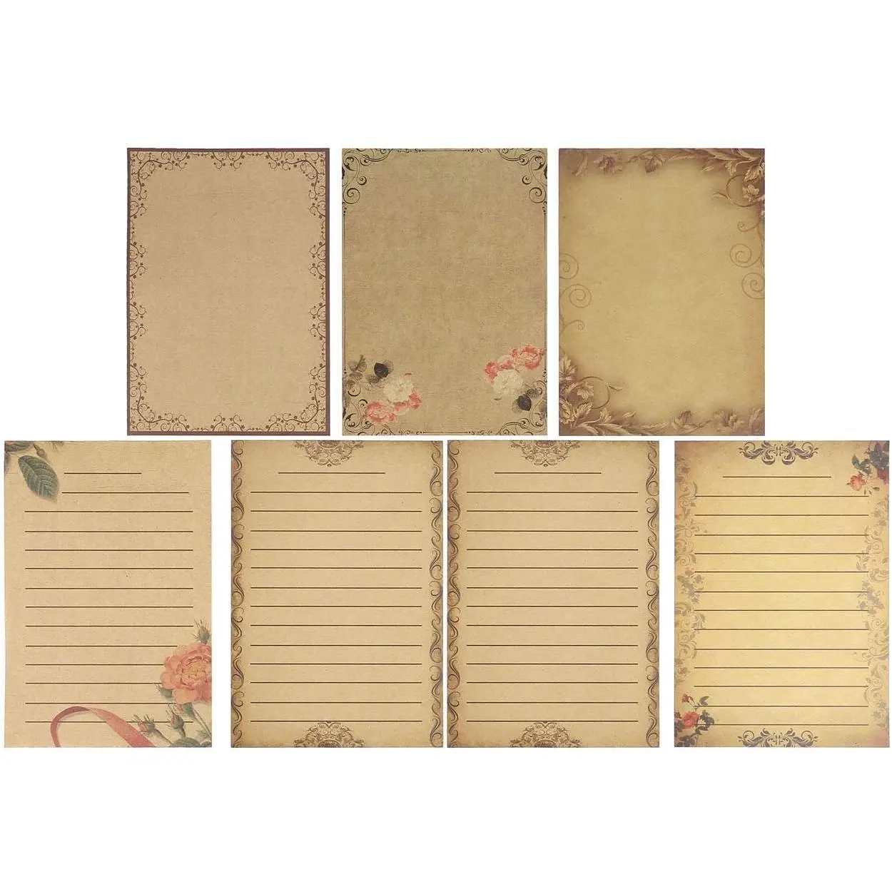 56 Sheet  Stationery Paper, Antique Old Fashion Writing Paper for Invitations, Scrapbooking, Penpal, Calligraphy, 7 Design (Writing Stationery Paper Letter Set)