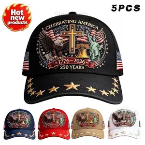 Unisex 1PC/5PCS Vintage Dad Caps - American Heritage Hats, US Pride Breathable Caps, 1776-2026 US 250th Anniversary Patriotic Flag & Cross Motifs, Adult Sports & Outdoor Leisure Gifts