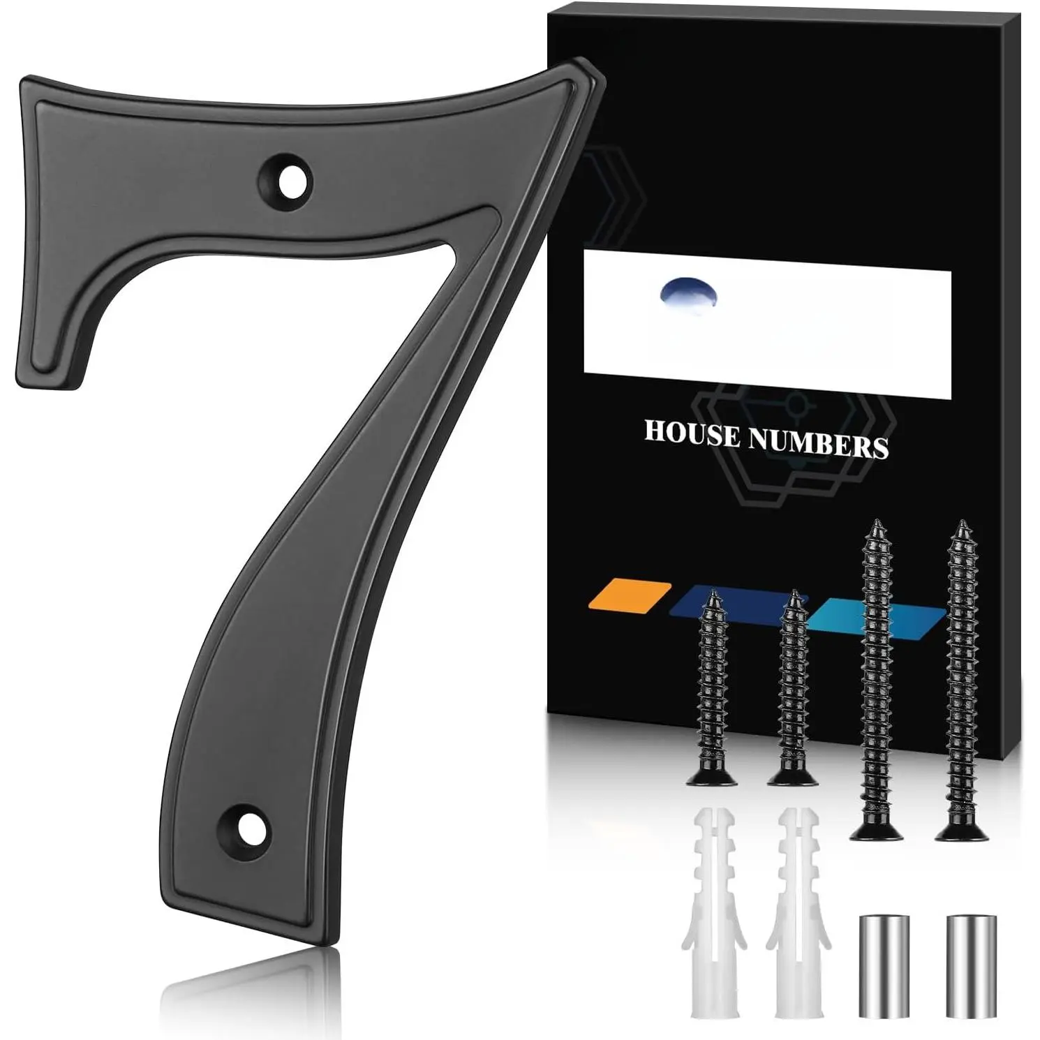 5 Inch Modern House Numbers for Outside, Large Metal Address Numbers for House, Anti-Rust Floating House Numbers with  Kits for Front Door Garden Mailbox, Black Zinc Alloy Style (Black 7)