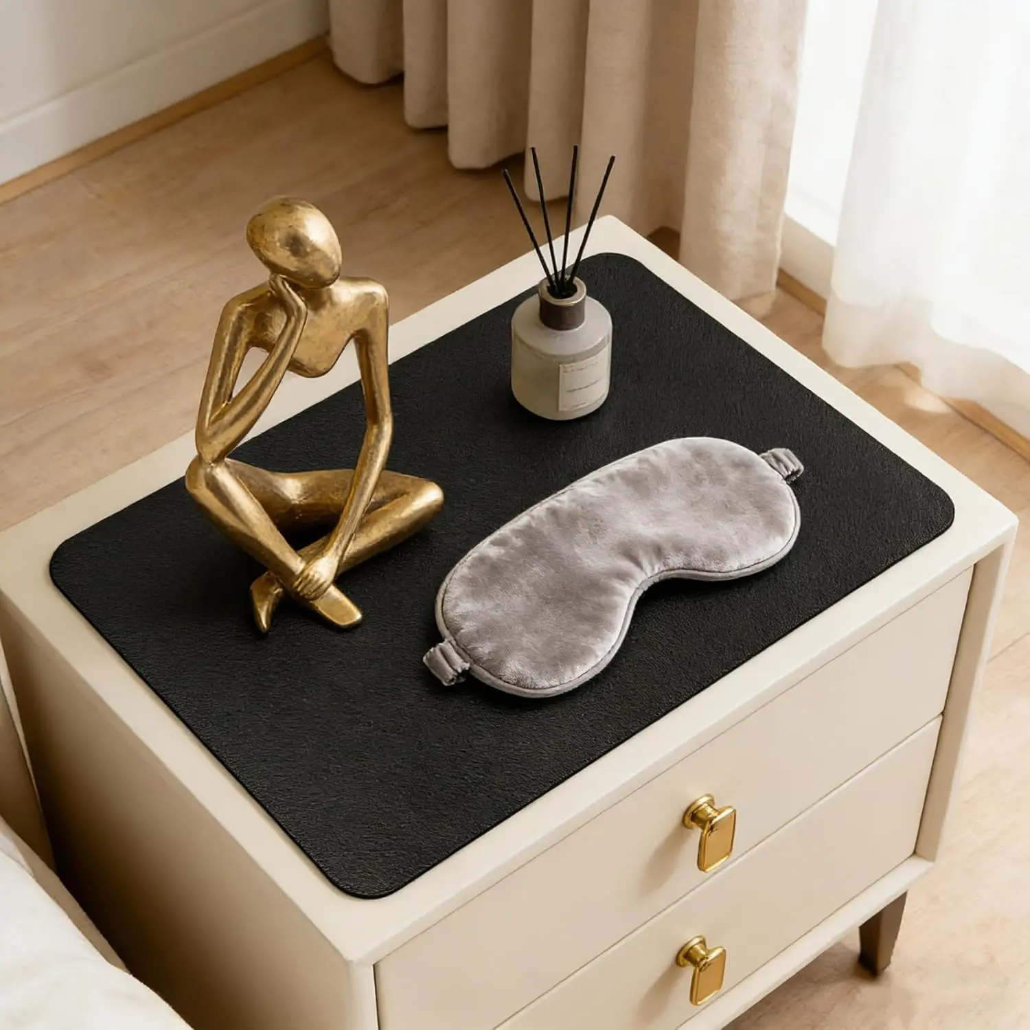 2 Pcs 1.8mm Thick Nightstand Mat, Double-Sided Use Waterproof Leather Nightstand Protector, 15.8" x 23.6" Bedside Table Cover - Protect Nightstands Coffee Tables Dresser Tables from Liquids Dirt