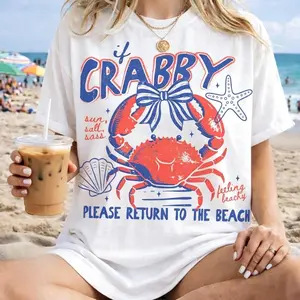 white color If Crabby Please Return To The Beach Vintage T-shirt Trendy Spring Break Summer Coastal Nautical Vacation Funny Tshirt