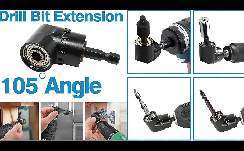 17-Piece Flexible Drill Bit Extension Set – 30cm Bendable Shaft, Right Angle Attachments, And Screwdriver Bits