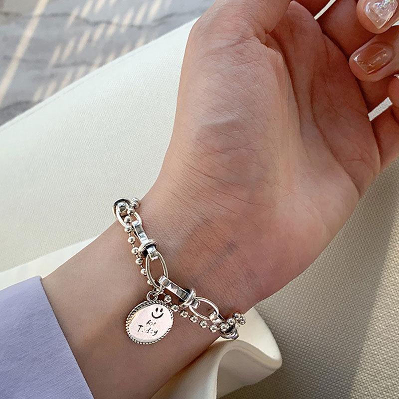 Double-layered Chain Bracelet For Women Smiley Face Round Cards Pendant Party Jewelry
