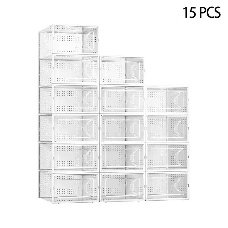 Shoe Boxes, 15pcs Shoe Organizers, Stackable Clear Plastic Shoe Boxes, Suitable for Closets And Sneakers, 13.1 X 5.5 X 9.2 Inches, Fits Up to US Size 9.5, White And Black.