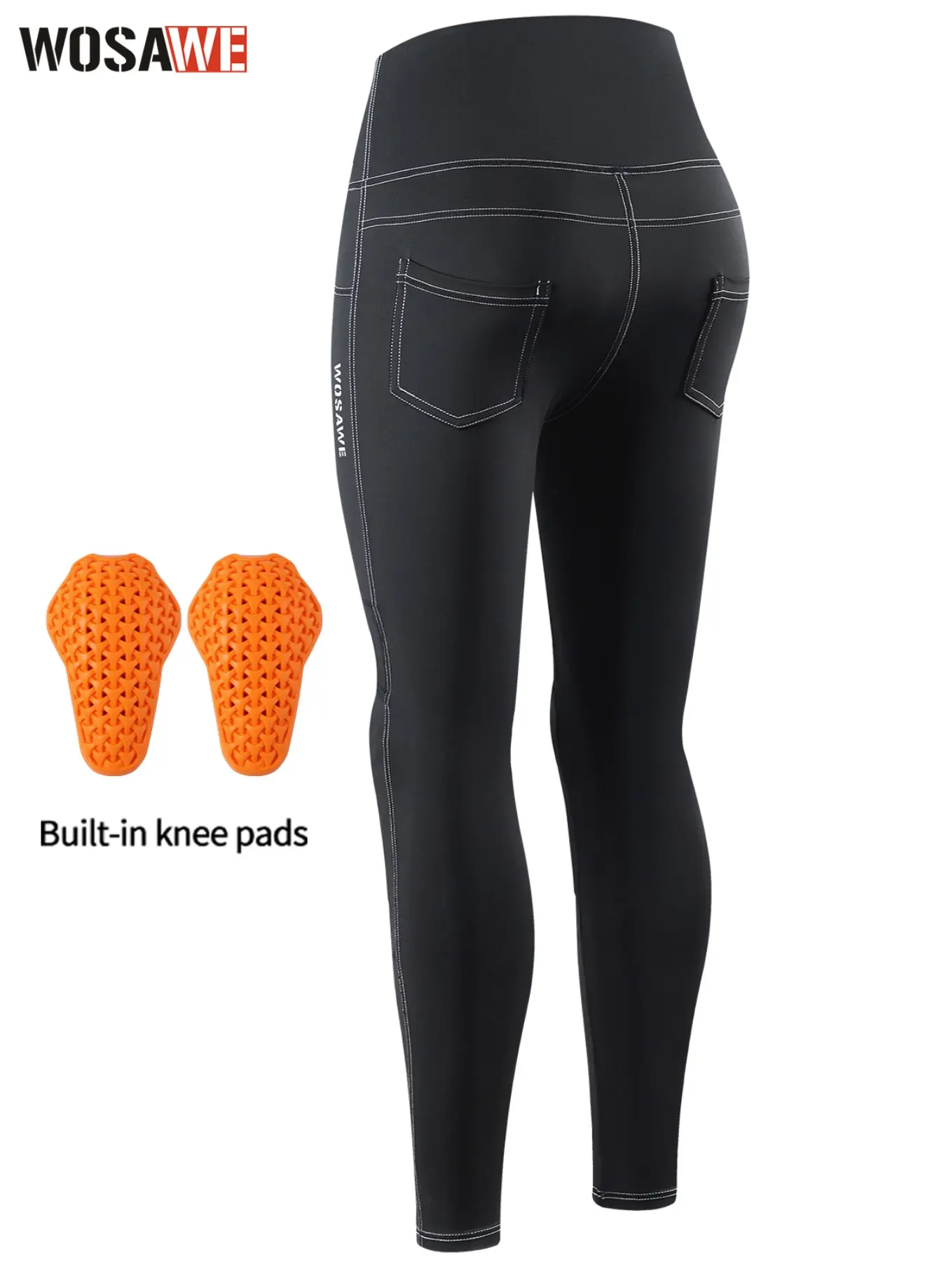 WOSAWE Women's Motorcycle Yoga High Rise Leggings with Removable Knee Pads Butt Lifting Cargo Pants High Waist Activewear