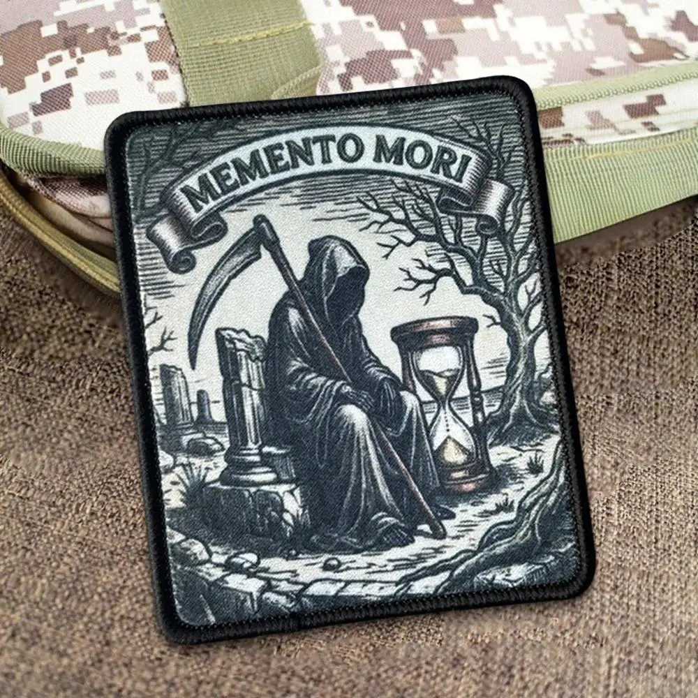 Grim Reaper Skull Printed Memento Mori Patch Tactical Army Hook and Loop Badge Military Backpack Morale Emblem